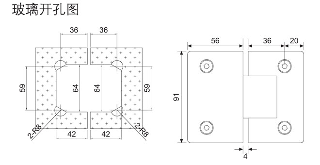 匯泰龍HF-2321-135&deg; 玻璃門合頁開孔圖